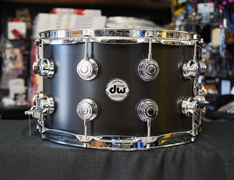 DW USA Collectors Series 8x14" Pure Maple SSC Shell Snare Drum w/ Rings - Ebony Satin Oil