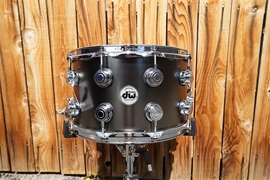 DW USA Collectors Series Satin Black Over Brass 8 x 14" Snare Drum w/ Chrome Hardware (2022)