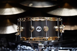 DW USA Collectors Series Black Satin Over Brass 6.5" x 14" Snare Drum w/ Gold Hardware (2022)