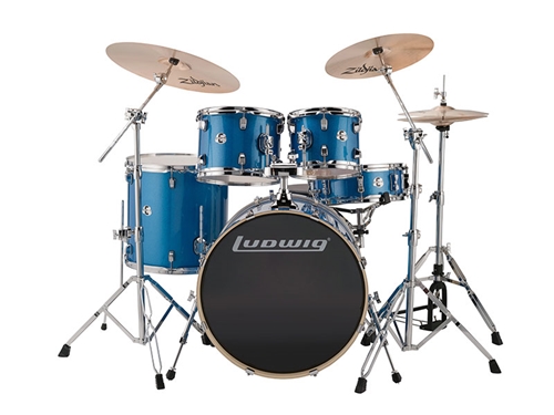 Ludwig Element Evolution 5-piece Complete Drum Set w/ Zildjian Planet Z Cymbals & Hardware   - 22" - Blue Sparkle