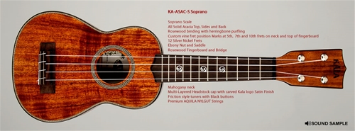 KALA KA-ASAC-S Soprano Solid Acacia Ukulele