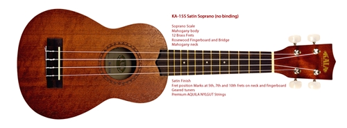 KALA KA-15S Soprano  Satin Mahogany Ukulele  