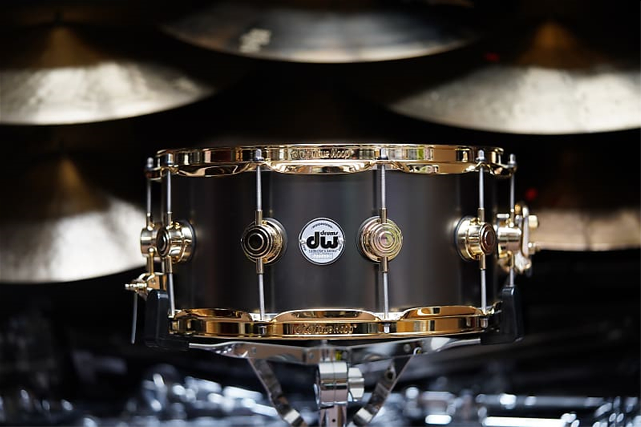 DW USA Collectors Series Black Satin Over Brass 6.5" x 14" Snare Drum w/ Gold Hardware (2022)