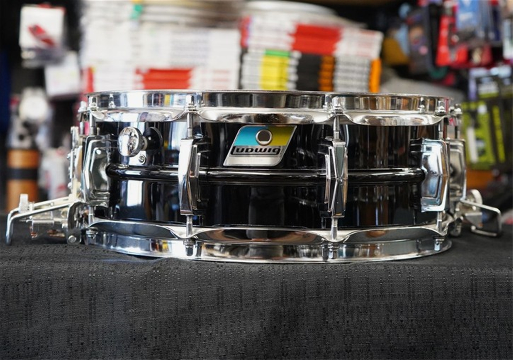 Vintage 1978 Ludwig USA Super Sensitive 5x14" Seamless Brass Snare Drum | Blue & Olive Pointy Badge