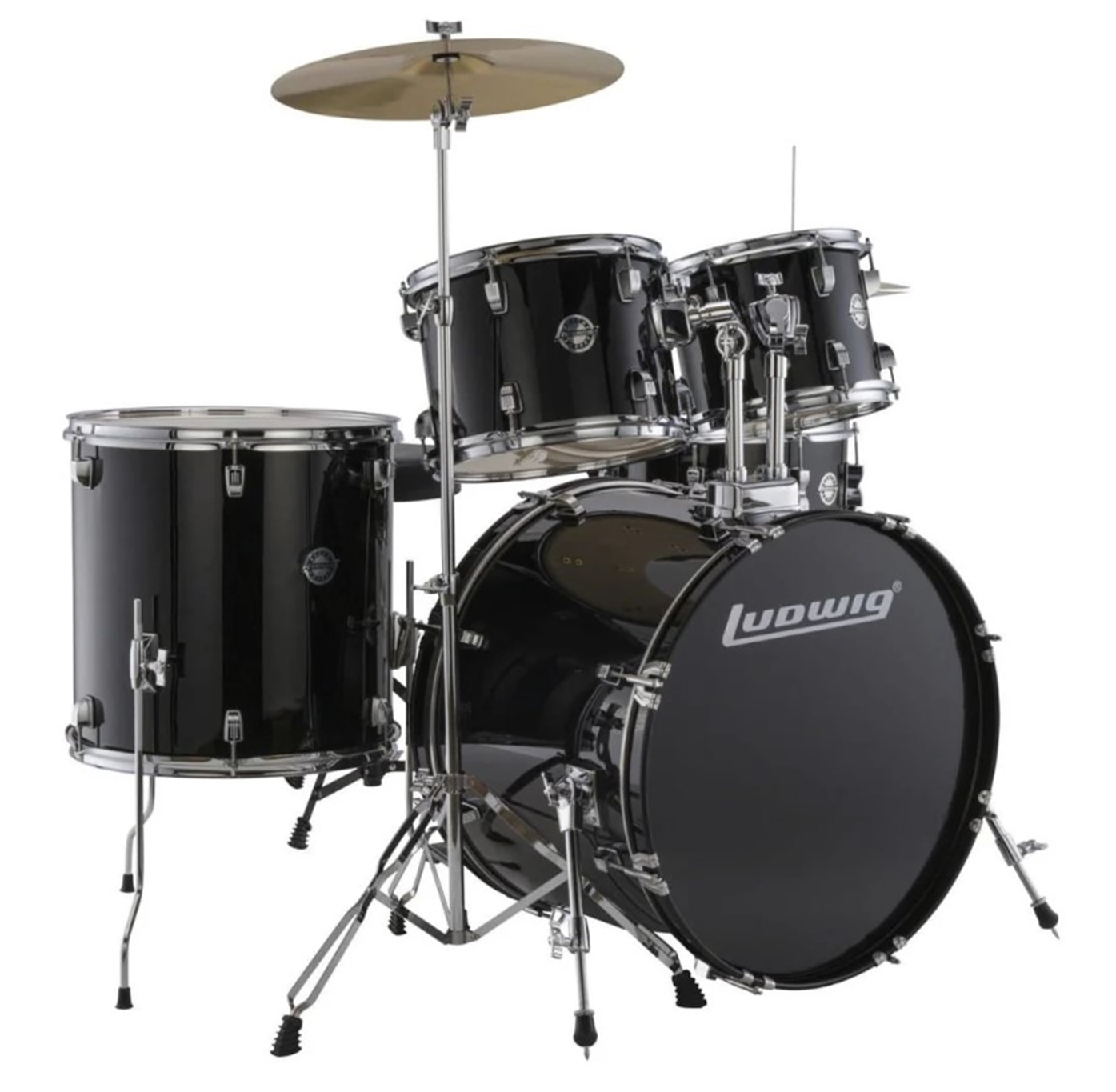 Ludwig Accent Fuse Complete Drum Set w/ 20" Bass Drum, Hardware, & Cymbals - Black Sparkle
