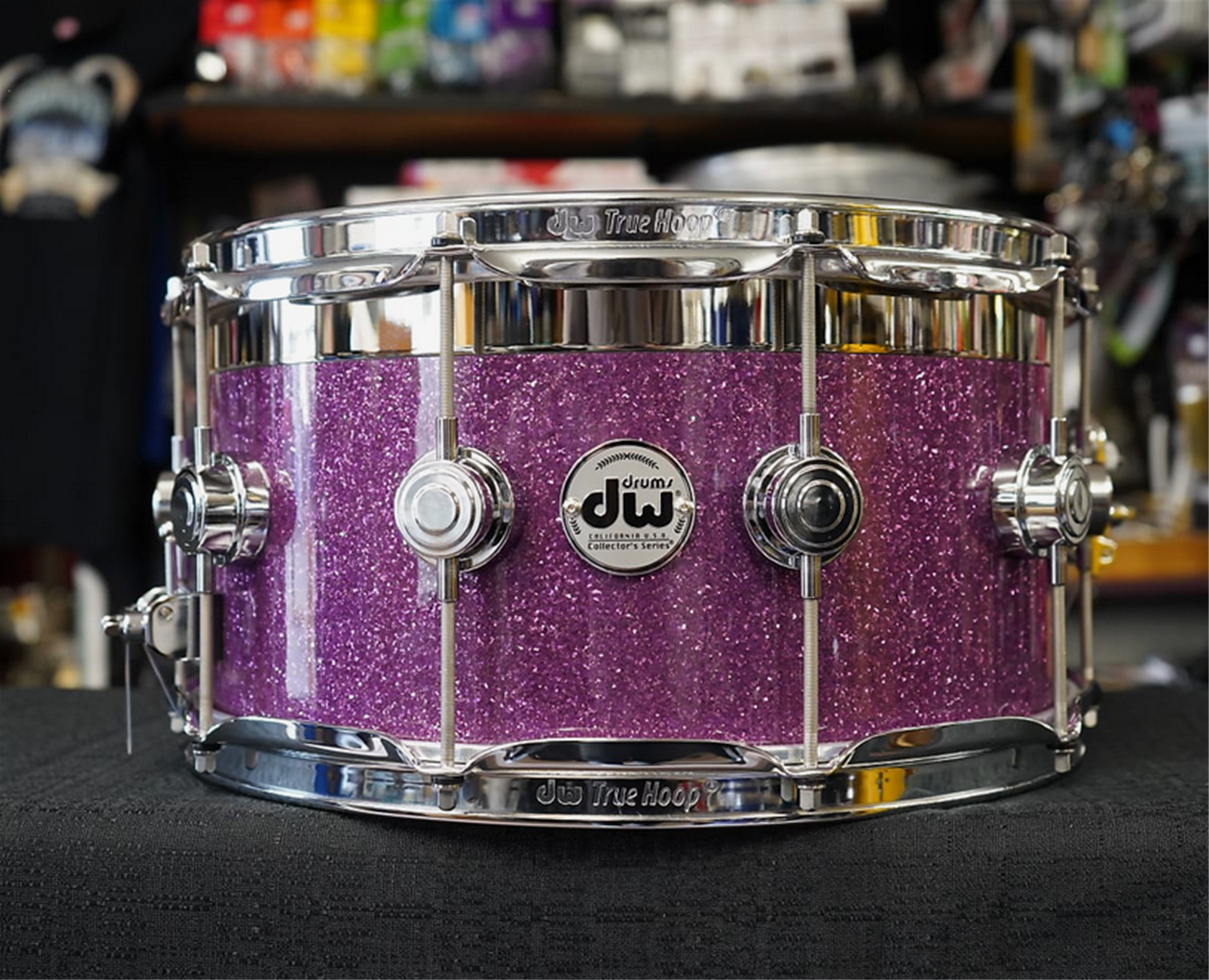 DW USA Collectors Series Top Edge 7x14" Maple/Brass Snare Drum - Purple Glass Sparkle Finish Ply