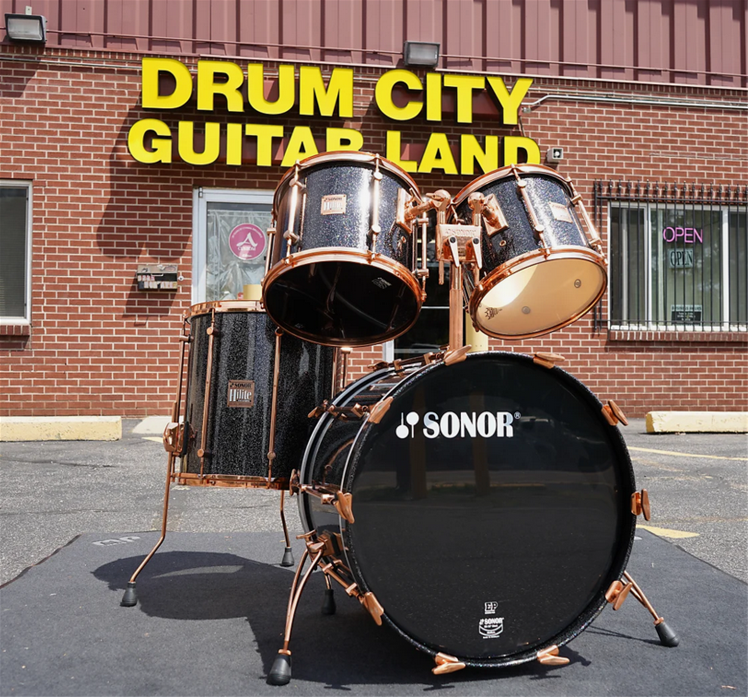 USED - Vintage Sonor/German HiLite Exclusive 4pc Maple Shell Pack - Black Diamond Lacquer Finish w/ Copper Hardware