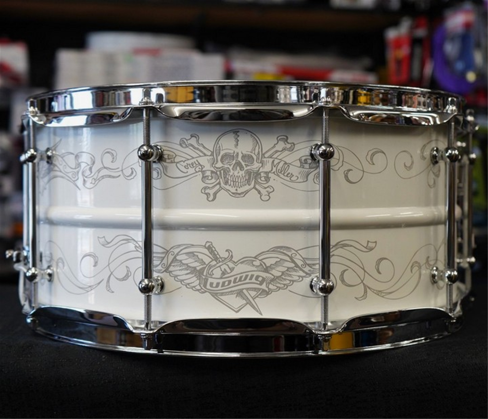 Ludwig LW6514CM Black Magic 6.5x14" Corey Miller Signature Snare - Tattoo Flash