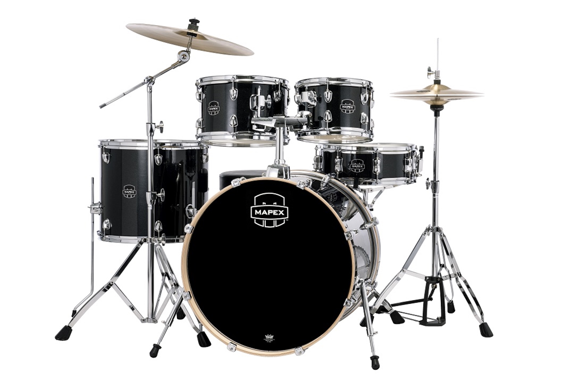Mapex Venus 5PC Fusion Complete Drum Kit w/ Hardware & Cymbals - Black Galaxy Sparkle