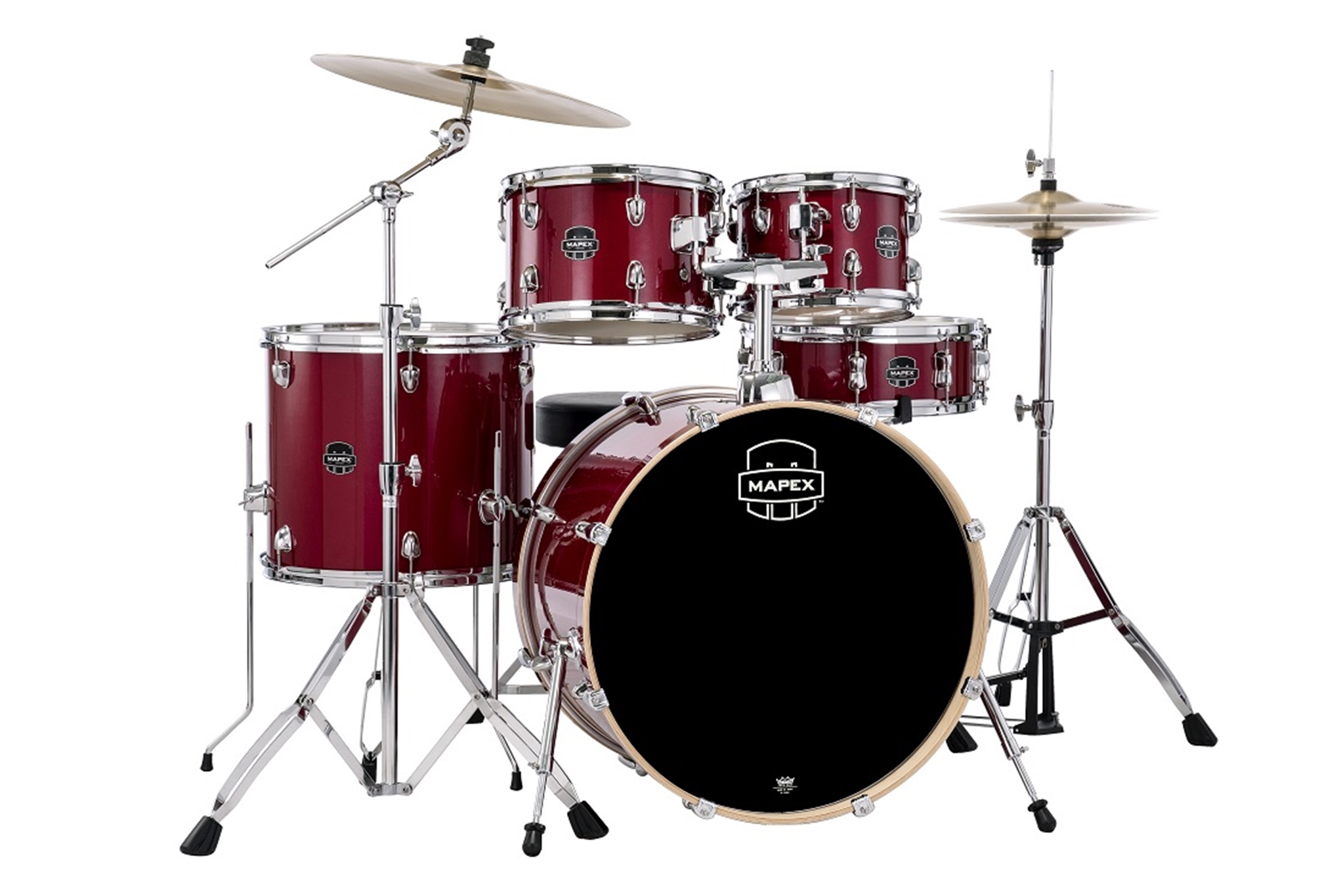 Mapex Venus 5PC Fusion Complete Drum Kit w/ Hardware & Cymbals - Crimson Red Sparkle