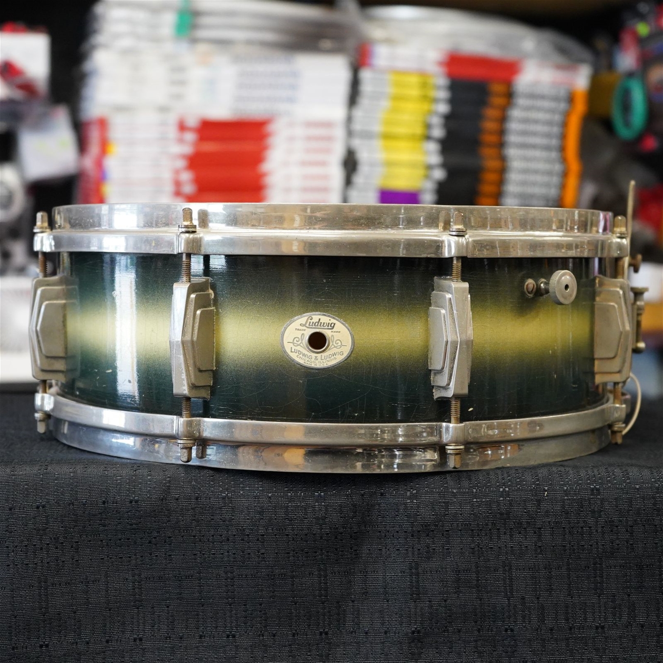 USED - 1938 Ludwig & Ludwig 'King Louie' 5x14" 3ply Snare Drum - Green & Gold Duco