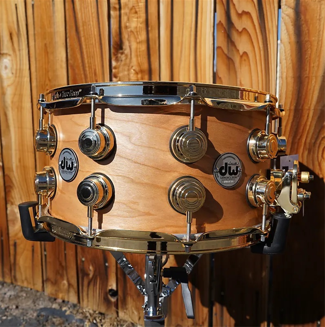 DW USA Collectors Series - Natural Satin Oil - 7 x 14" Pure Cherry Snare Drum w/ Gold Hardware (2023)