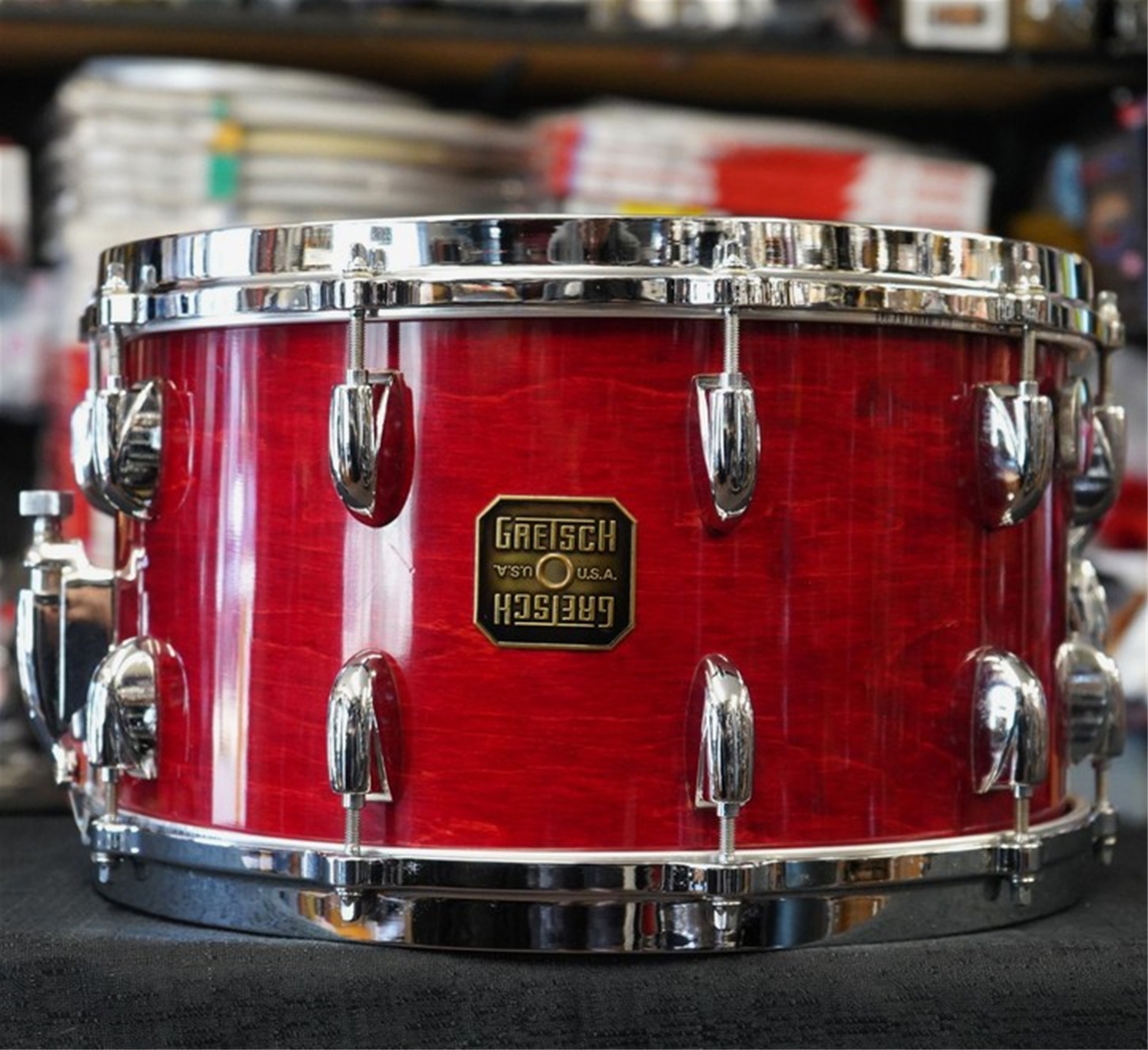 USED - 1990s Vintage Gretsch USA Custom Series 8x14" Maple Snare Drum - Red Rosewood Lacquer