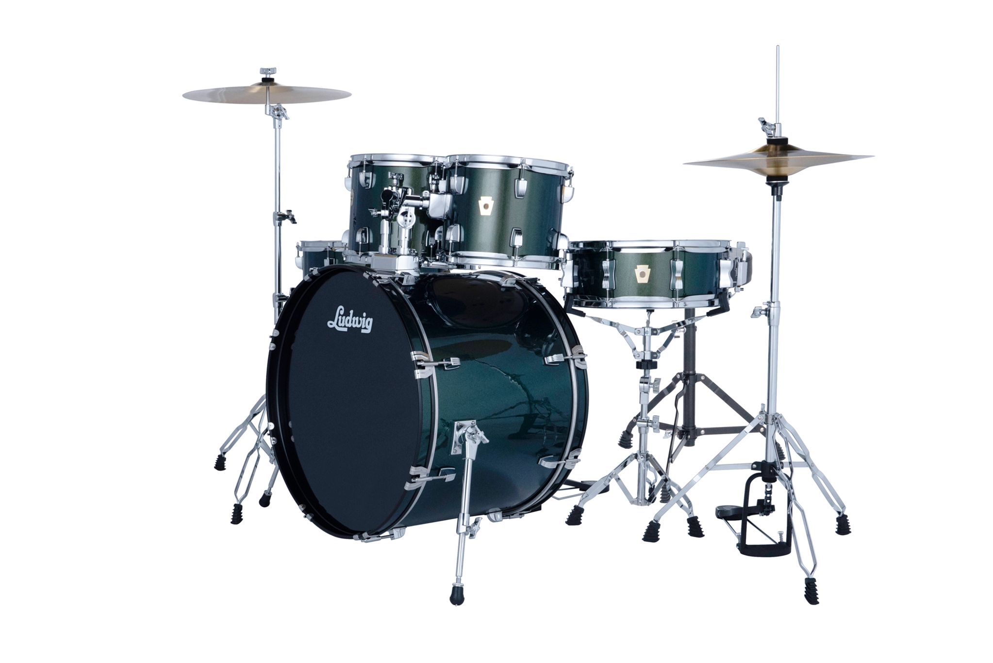 Ludwig Accent Drive 5-piece Complete Drum Set w/ 22" Bass Drum, Hardware, & Cymbals - Jade Dust 