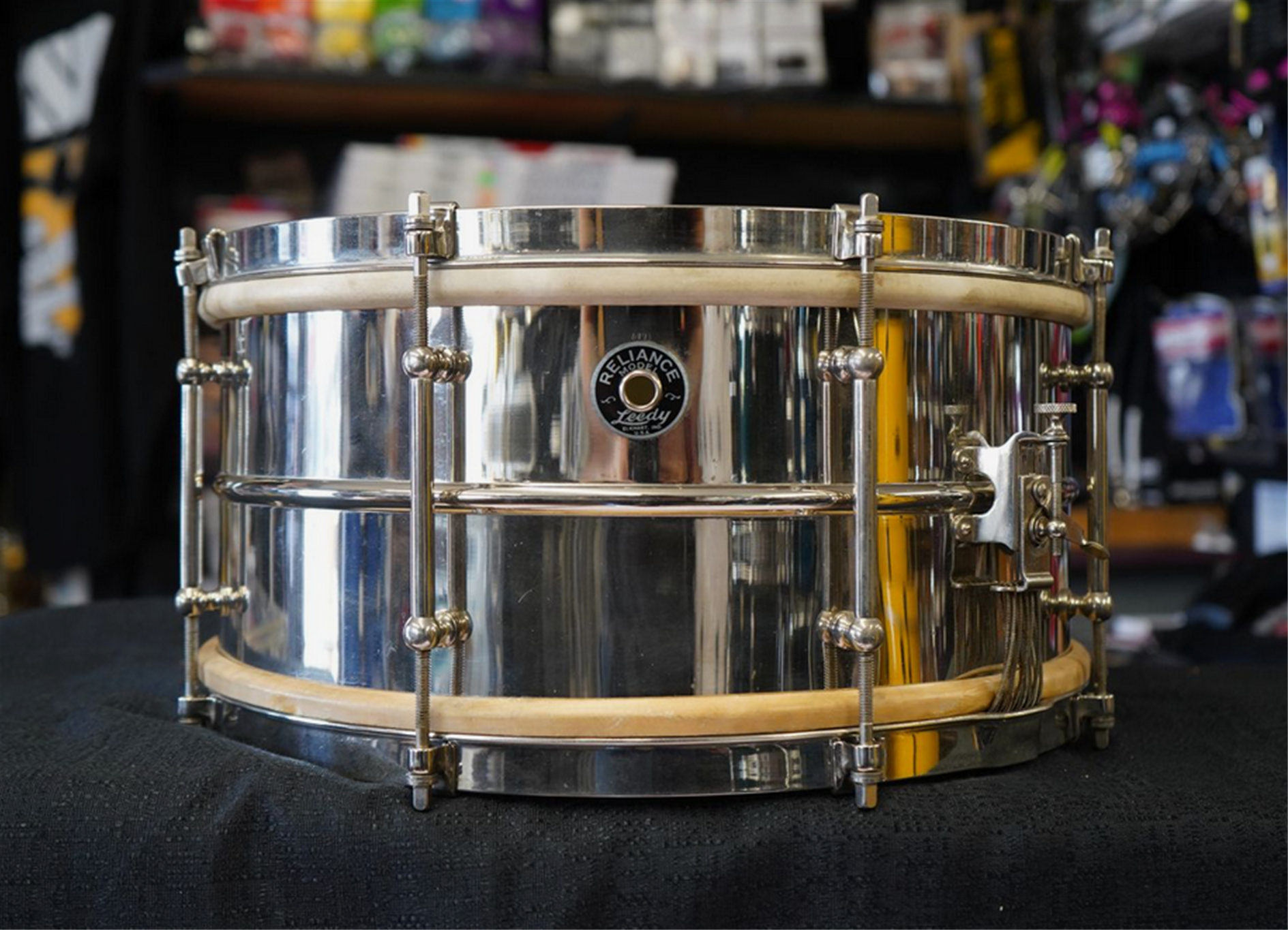 USED - 1930s Leedy Reliance Model 6.5x14" Nickel Plated Brass Snare Drum w/ Original Leedy Calf Snare Heads! Amazing!