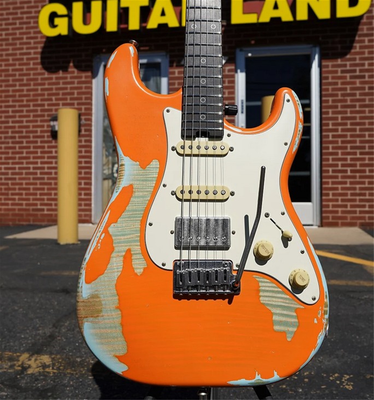 Schecter USA CUSTOM SHOP Nick Johnston Traditional HSS Atomic Orange over Atomic Ice Heavy Aged 6-String Electric Guitar
