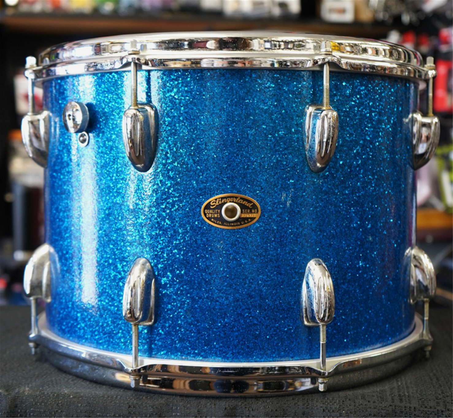 USED - Vintage 1960s Slingerland USA Maple/Poplar/Mahogany 14" Tom - Blue Sparkle Wrap | 10x14"