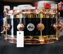 DW USA Collectors Series 7x14" Maple EDGE Snare Drum - Black Gloss FP w/ Gold Rings & Copper Hardware