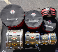 USED - Ludwig LLC54233LXCX2 110th Anniversary 4pc Mahogany Shell Pack w/ Pro Ludwig Bags - Diamond Flash Inlay Charcoal