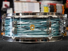 Vintage 1960s Ludwig USA Pioneer 5.5x14" Maple/Mahogany Snare Drum w/ Keystone Badge - Bowling Ball Blue Oyster Pearl