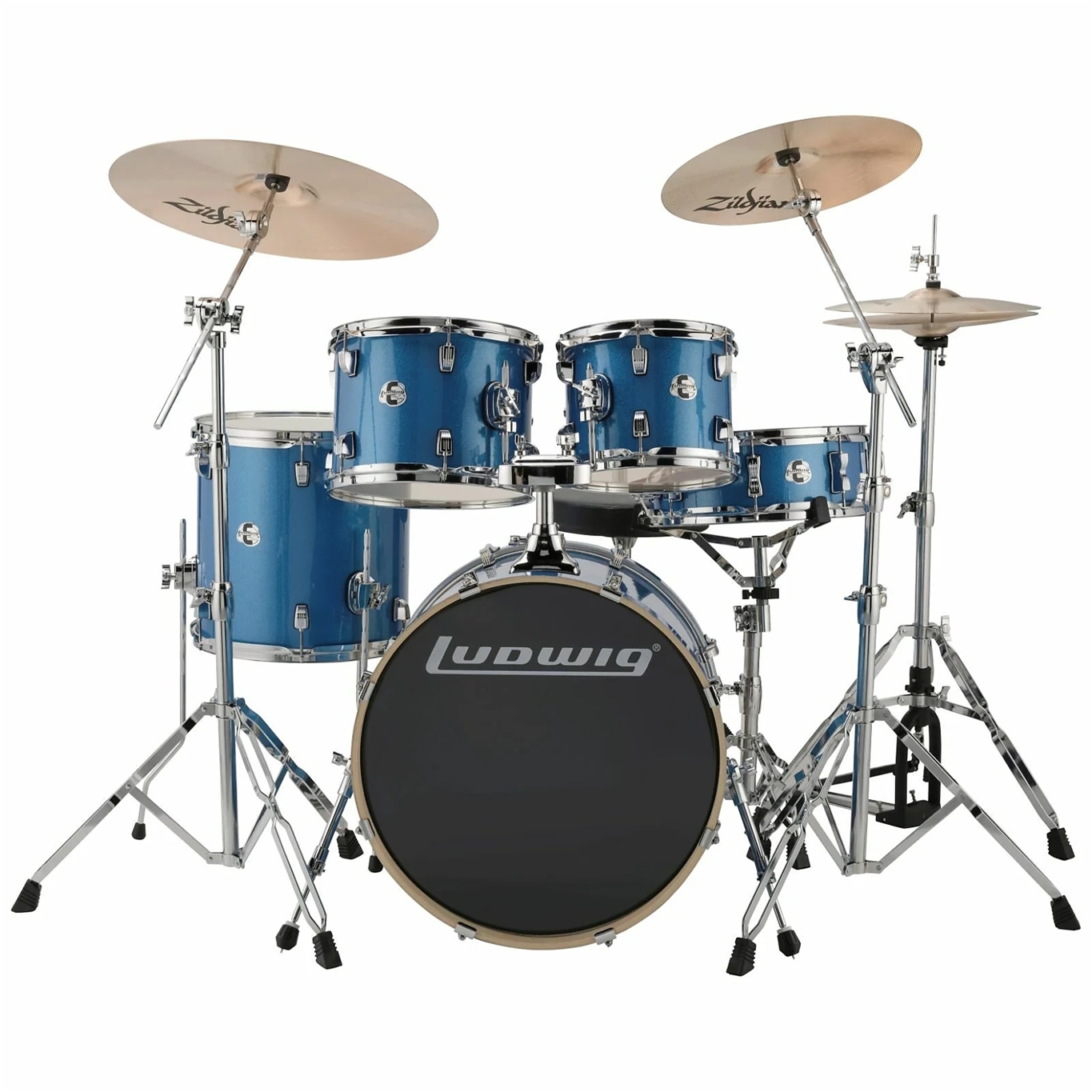 Ludwig Element Evolution 5-piece Complete Drum Set w/ Zildjian Planet Z Cymbals & Hardware - 22" - Blue Sparkle