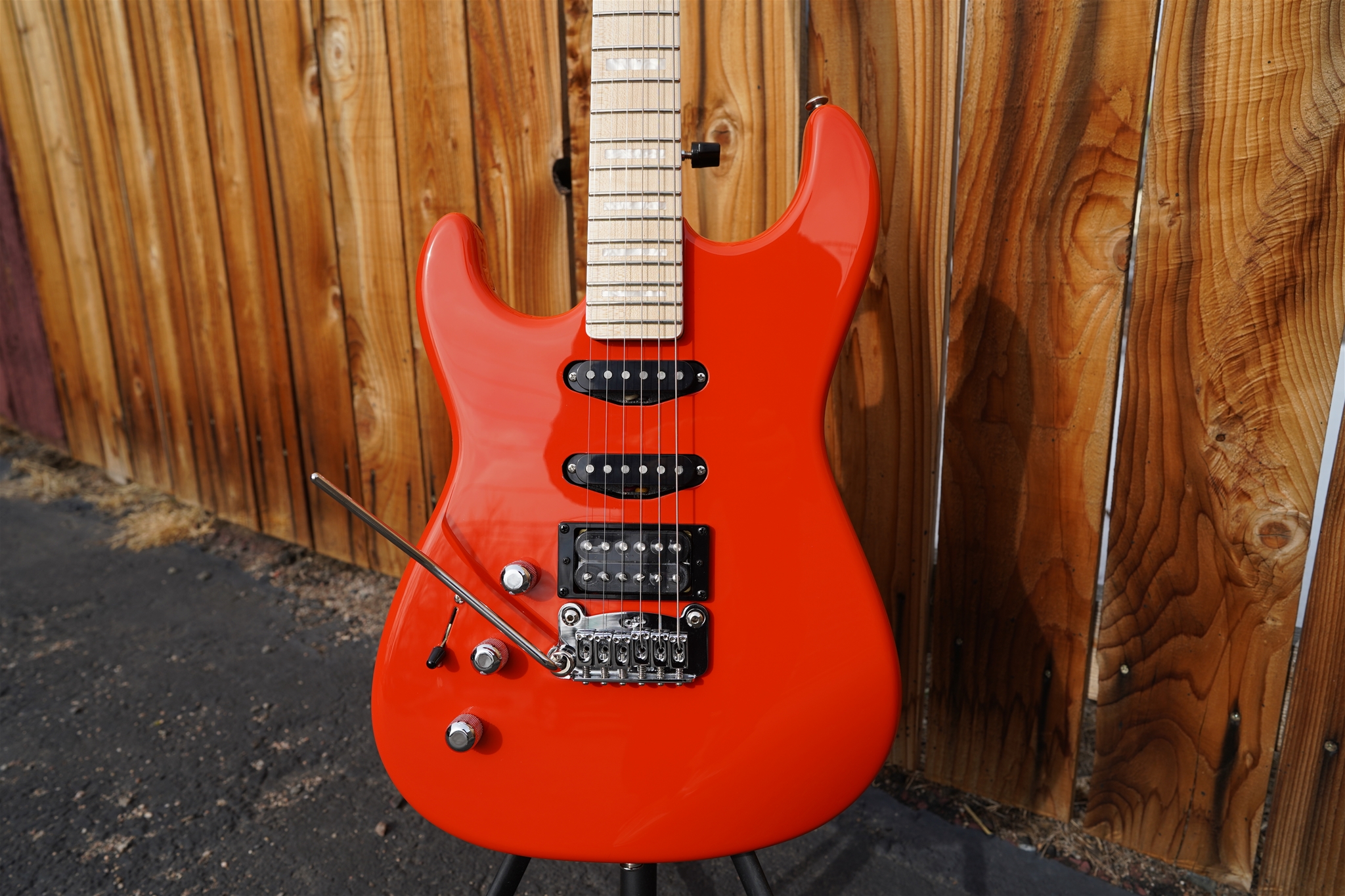G&L USA Legacy HSS RMC Hugger Orange Bound w/Blocks Left Handed 6-String Electric Guitar 