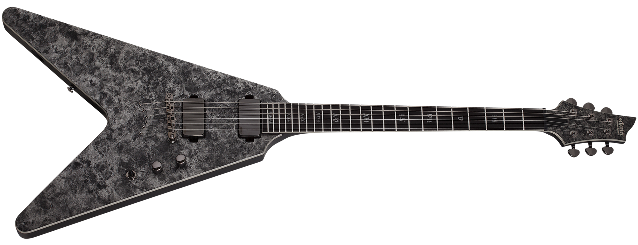 Schecter DIAMOND SERIES Juan of the Dead  V-1 Satin Black Reign 6-String Electric Guitar 2023