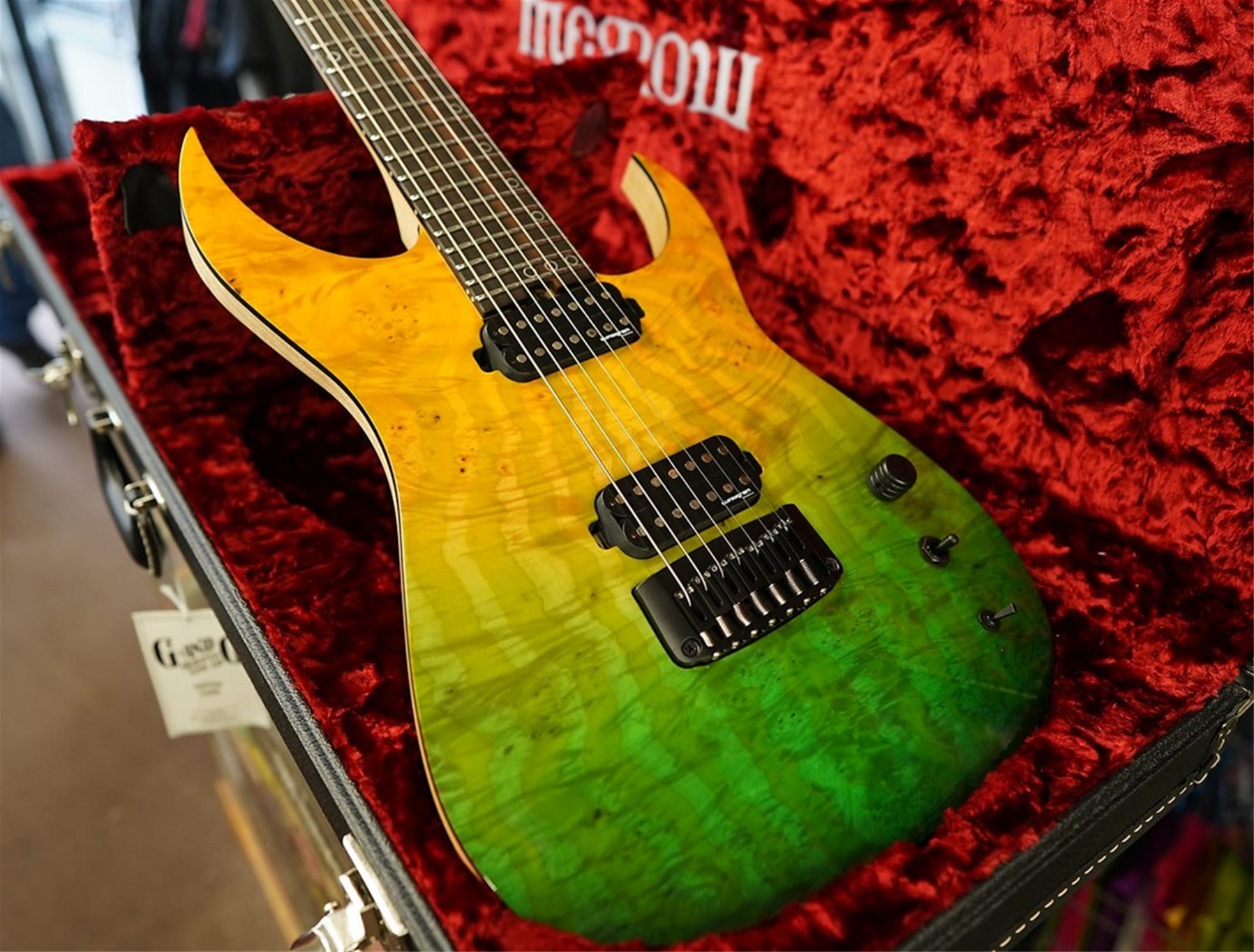 Schecter USA CUSTOM SHOP Keith Merrow KM-7 Hybrid - Green-Yellow Fade 7-String Electric Guitar 