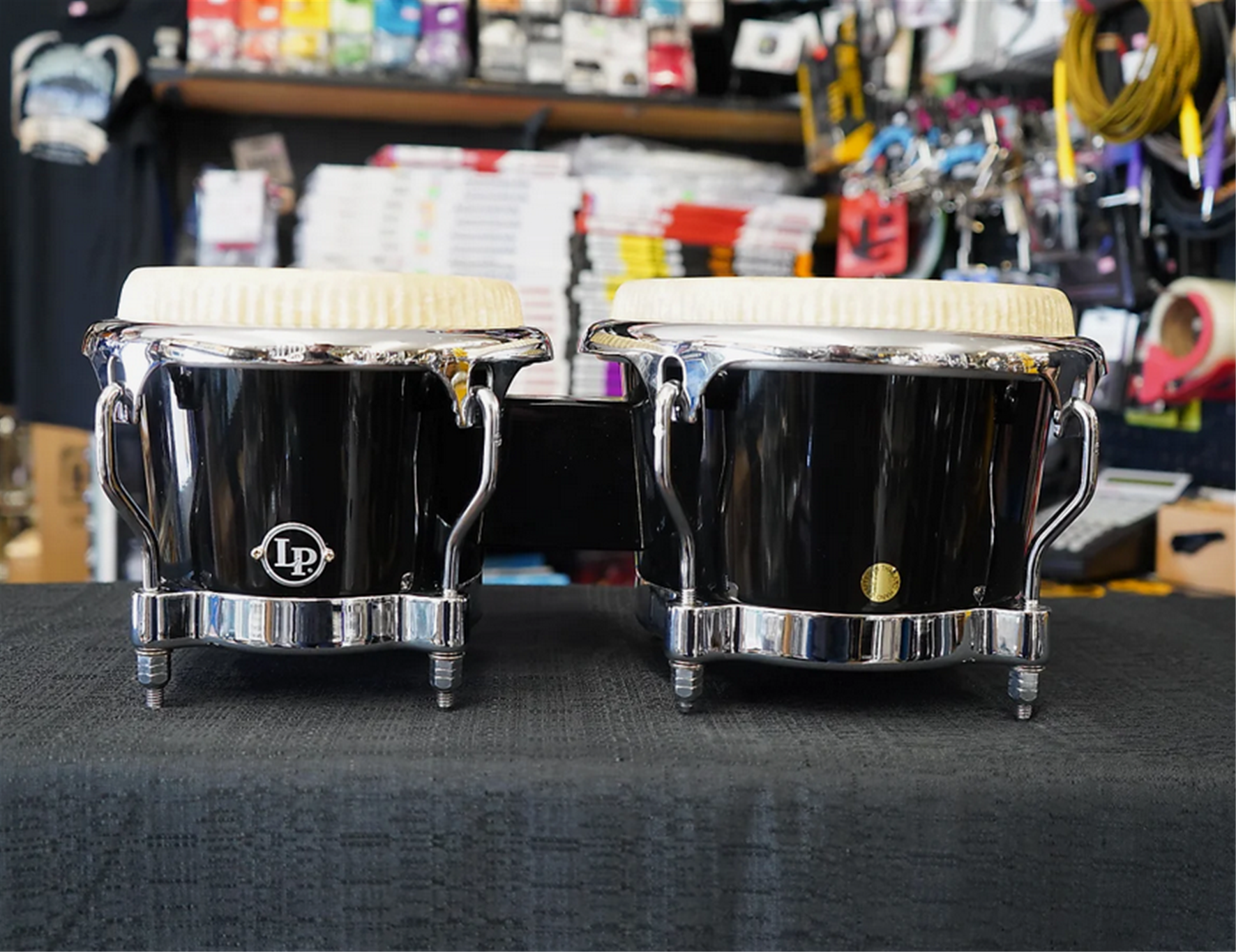 USED - LP Pro Fiberglass Bongos w/ Remo Fiberskyn Heads - Black Lacquer | LP-200XF-BK