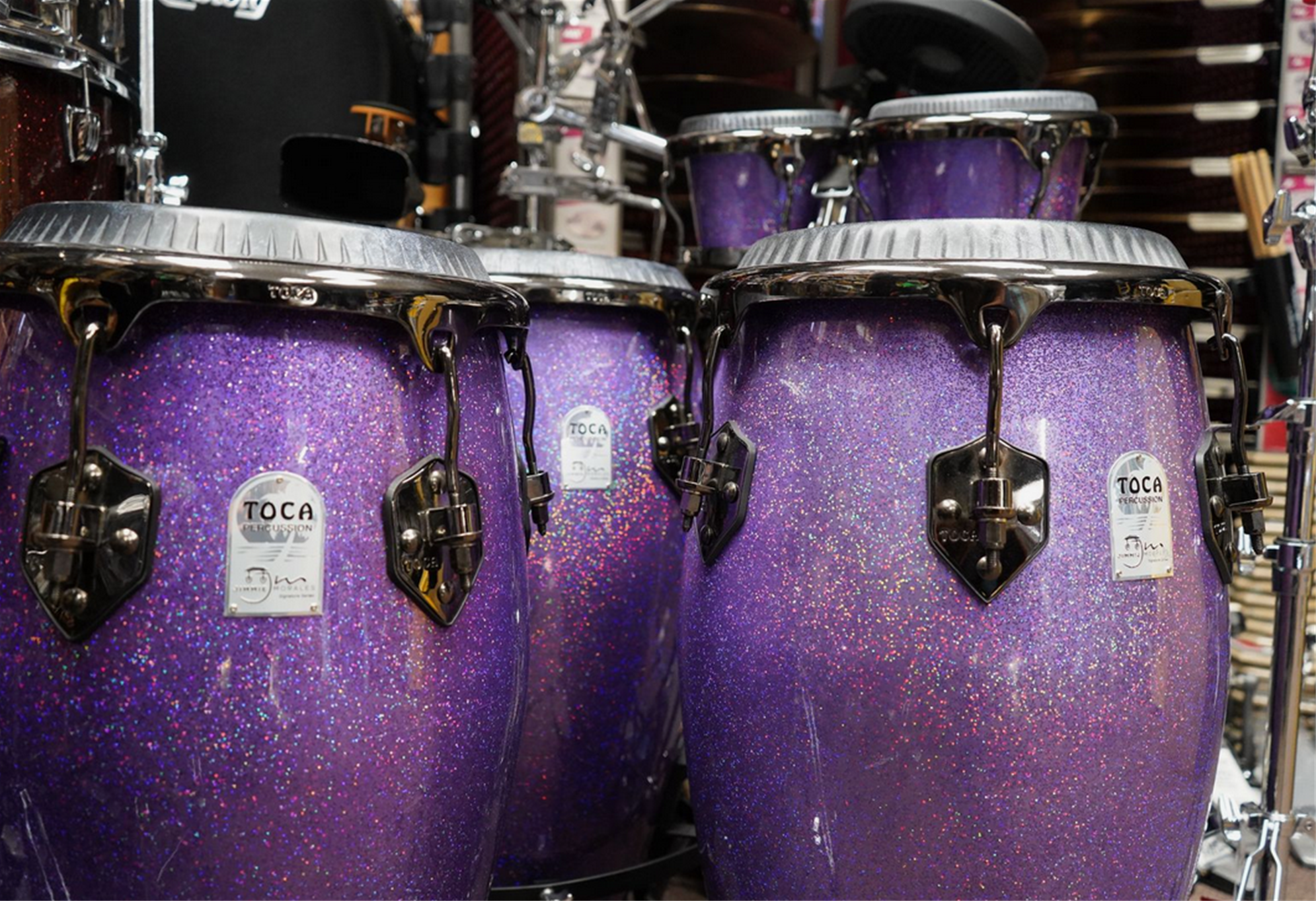 USED - Toca Percussion Jimmie Morales Signature Series Congas & Bongos Bundle w/ Stands - Purple Sparkle