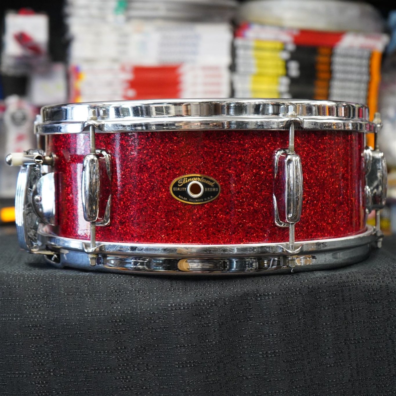 Vintage 1961 Slingerland USA 13'' Mahogany/Poplar Snare Drum w/ Maple Rings - Red Sparkle